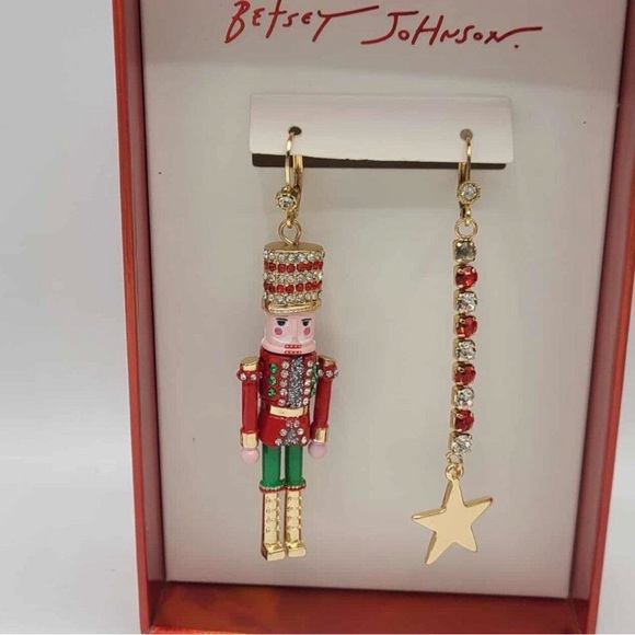 New Betsey Johnson Nutcracker Crystal Mismatch Earrings - Picture 7 of 16